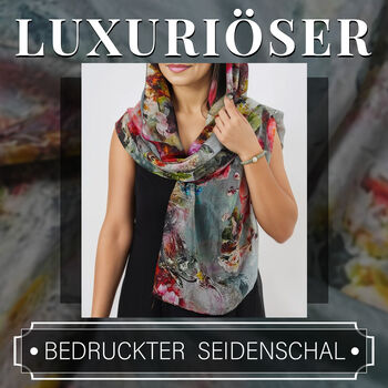 Bedruckter Seidenschal mit gr&uuml;ner Aventurin Armband, Gr&ouml;&szlig;e Schal: 50x170 cm