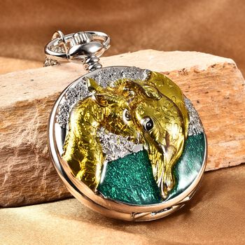 STRADA Taschenuhr mit 79cm Kette im Giraffenmotiv, Japanisches Uhrwerk