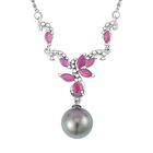 Tahiti Perle, Afrikanischer Rubin (Fissure gef&uuml;llt) Halskette ca. 45 cm 925 Silber rhodiniert ca. 1.37 ct