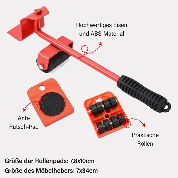 5er-Set M&ouml;belroller, rot image number 4