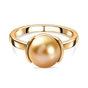 Goldene Südsee Perle Ring, 925 Silber Gelbgold Vermeil, (Größe 18.00) 6.80 ct