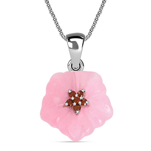 Rosa Jade, Roter Granat Anhänger mit Kette, 925 Silber rhodiniert, ca. 6.12 ct image number 0