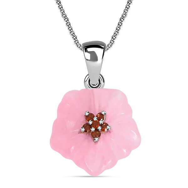 Rosa Jade, Roter Granat Anhänger mit Kette, 925 Silber rhodiniert, ca. 6.12 ct image number 0