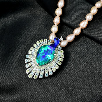 D'Joy Pfau Quarz Triplett, Perle, blaue Apatit und Peridot 50cm Halskette