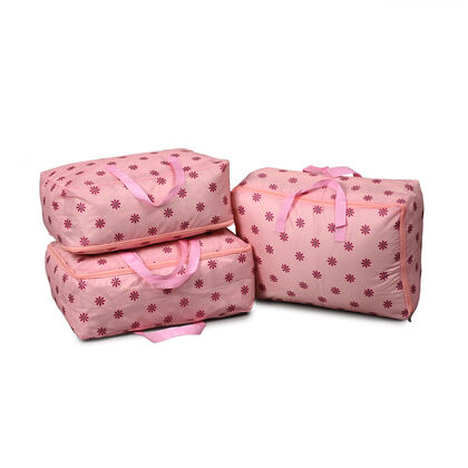 LIVMORE 3er Set Aufbewahrungstaschen mit Blumenmuster, 210D Oxford Gewebe, Rosa