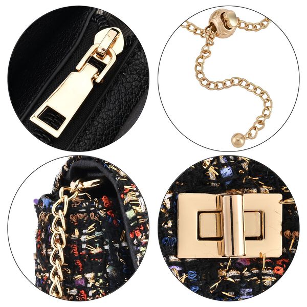 Umhängetasche aus 100% echtem Leder mit Bouclé-Stoff, Schwarz image number 5