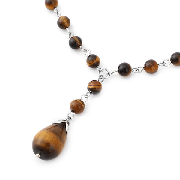 Gelbe Tigerauge Halskette, ca. 45+5 cm, silberfarben ca. 78,50 ct image number 3