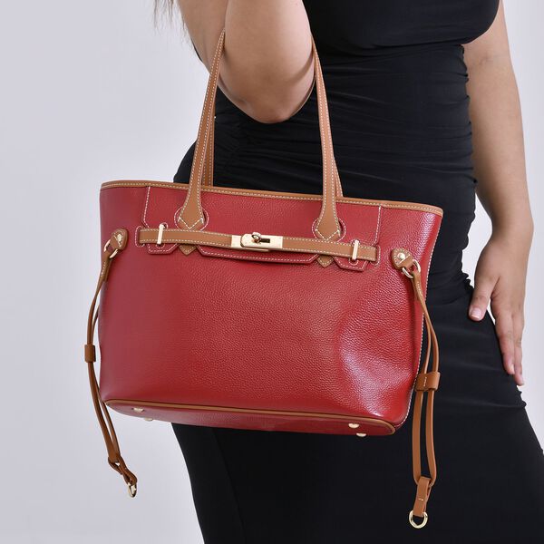 Hochwertige Echtleder Handtasche, rot image number 3