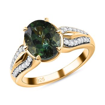 Nat&uuml;rlicher gr&uuml;ner Apatit, Wei&szlig;er Zirkon Ringe 925 Silber Gelbgold Vermeil (Gr&ouml;&szlig;e 21.00) ca. 2.83 ct