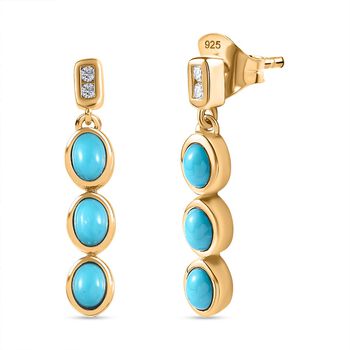 AA Sleeping Beauty T&uuml;rkis, Wei&szlig;er Zirkon Ohrringe 925 Silber 750 Gelbgold Vermeil ca. 1,19 ct.