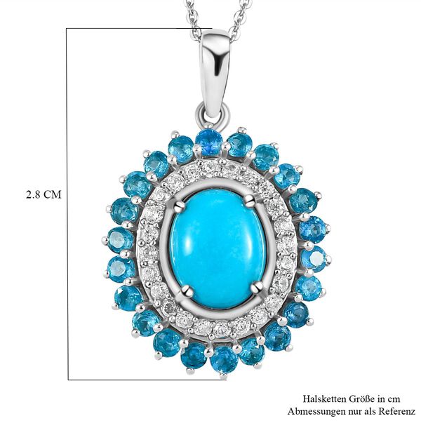 Amerikanischer, nat&uuml;rlicher Sleeping Beauty T&uuml;rkis, Neon Apatit und Zirkon-Anh&auml;nger mit Kette, 50 cm - 3,16 ct. image number 6