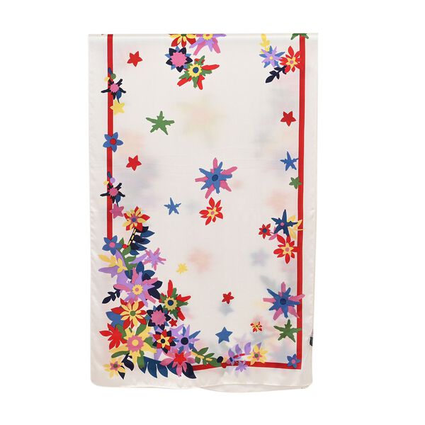 LA MAREY 100% Maulbeerseiden Schal, Weiß mit bunten Blüten image number 2