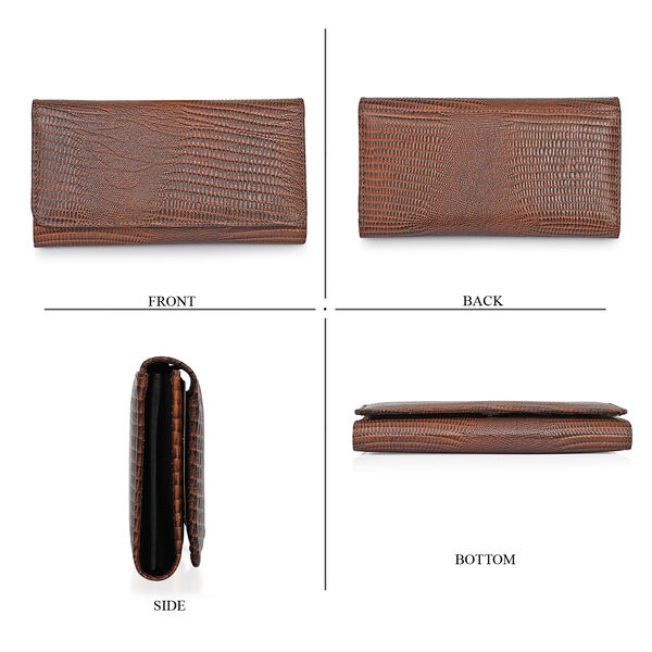 "RfidProtected 100% Lizard Print Embossed Genuine Leather Women's Wallet Color : Brown Size:7.25x4 INCH " image number 6