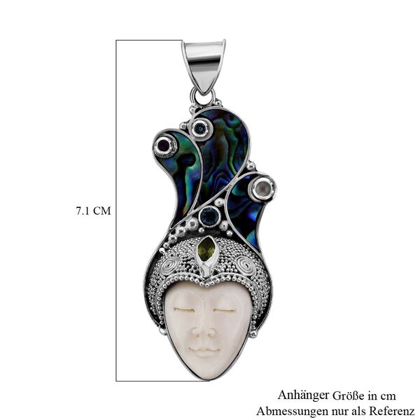 Sajen Silver- Ochse Knochen, Abalone Muschel und Multi-Edelstein-Anhänger - 18,47 ct. image number 6