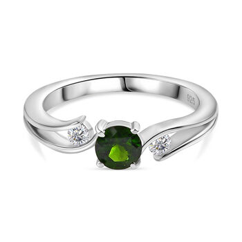 Nat&uuml;rlicher Chromdiopsid, Wei&szlig;er Zirkon Ring 925 Silber rhodiniert (Gr&ouml;&szlig;e 17.00) ca. 0,69 ct