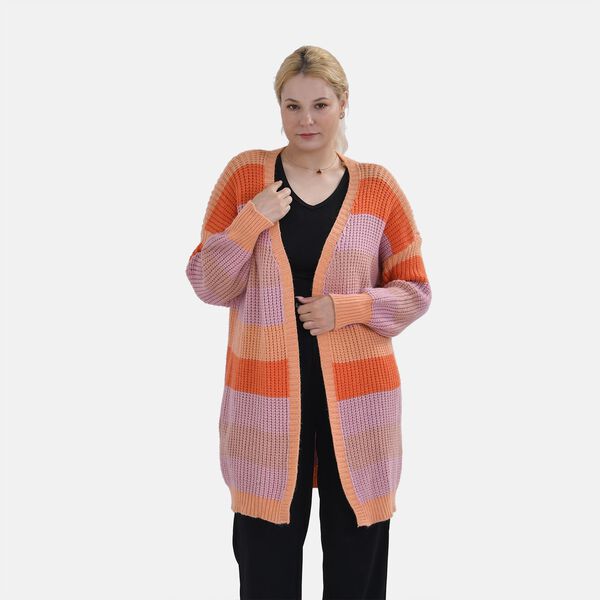 TAMSY - Gestreifter Cardigan, Orange und Lila, Einheitsgr&ouml;&szlig;e image number 0
