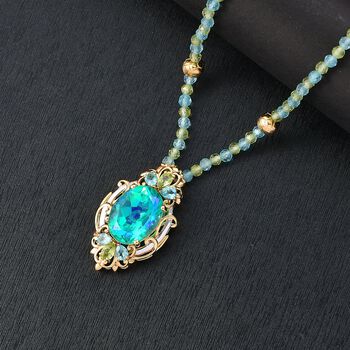 D joy Pfau Quarz Triplette, Peridot Halskette ca. 45 cm 925 Silber Rhodiniert und 750 Gelbgold Vermeil ca. 32,48 ct.