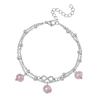 Mehrfarbiges S&uuml;&szlig;wasser Perlen Armband, ca. 19 cm + 5 cm Extender, Reiner Edelstahl