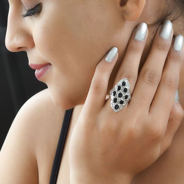 Schwarzer Saphir Ring, 925 Silber platiniert (Gr&ouml;&szlig;e 16.00) ca. 4.11 ct image number 3