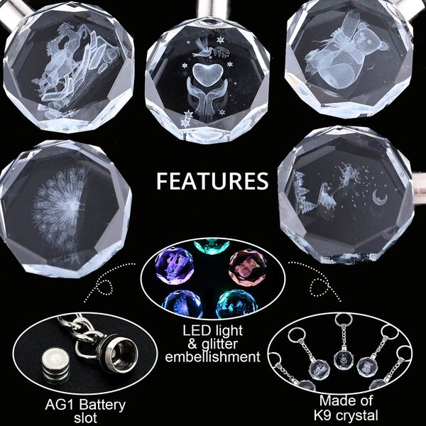 Set aus 5 Kristall-LED-Schl&uuml;sselanh&auml;ngern mit verschiedenen Mustern image number 2