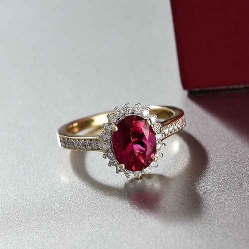 AAA Lab Grown Bixbite, Lab Grown Diamant Ring 417 Gold (Größe 16.50) ca. 2,81 ct image number 1