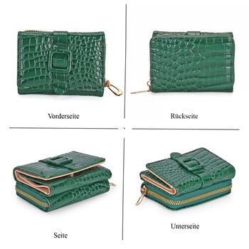 Stilvolle Geldb&ouml;rse mit Krokodilpr&auml;gung und RFID-Schutz, 11x8 cm, Gr&uuml;n