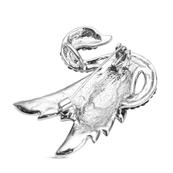 Wei&szlig;e und schwarze Kristall-Brosche, silberfarben image number 3