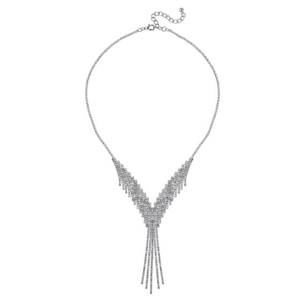 Wasserfall wei&szlig;es Kristall Collier,, ca. 50 cm, silberfarben