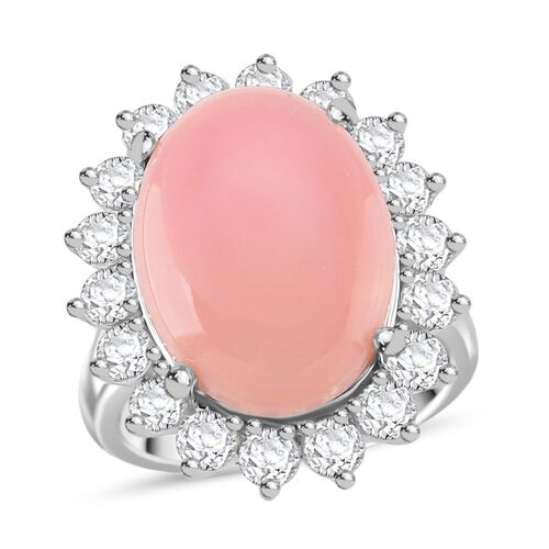 D'Joy Natürlicher Rosa Königsmuschel Perle, Weißer Zirkon Ring 925 Silber rhodiniert (Größe 18.00) ca. 11,98 ct image number 0