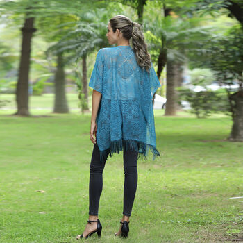 JOVIE Cardigan aus Spitze mit Quasten, Einheitsgr&ouml;&szlig;e, T&uuml;rkis