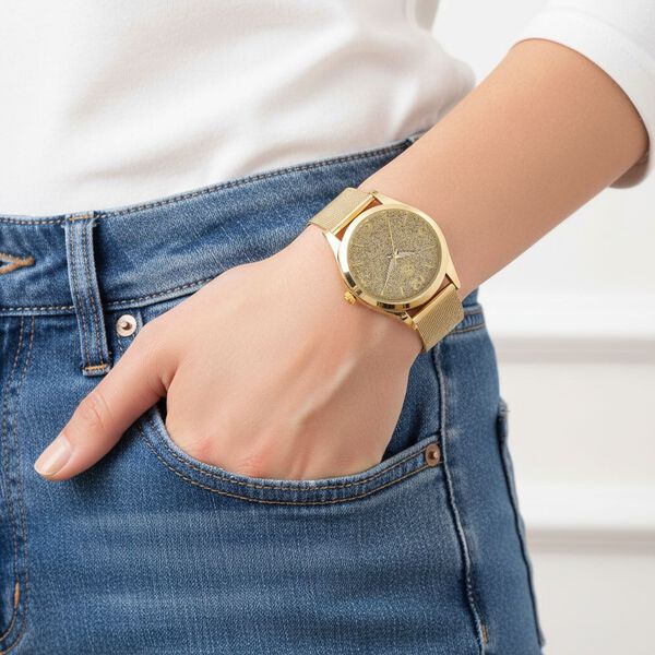 STRADA Stardust Zifferblattuhr mit japanischem Uhrwerk und Gelbfarbenem 316L Edelstahl -Mesh-Armband image number 3