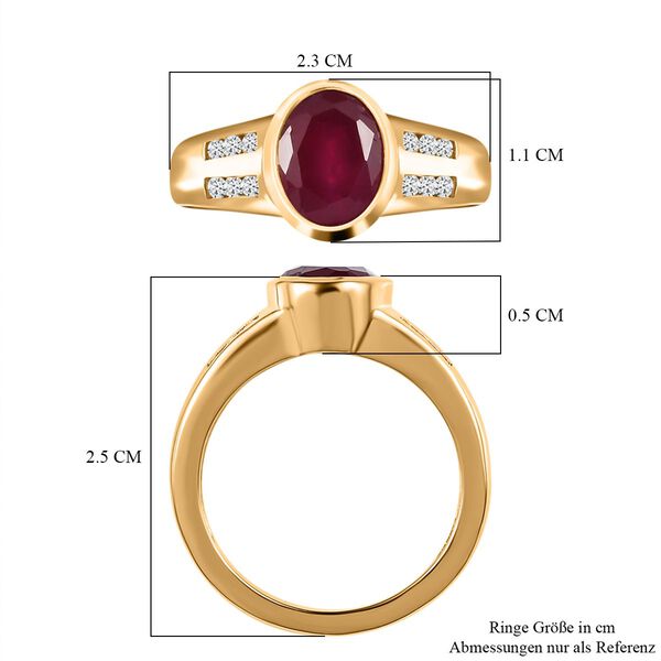 Afrikanischer Rubin (Fissure gef&uuml;llt), wei&szlig;er Zirkon Ring, 925 Silber vergoldet (Gr&ouml;&szlig;e 20.00) ca. 2.99 ct image number 6