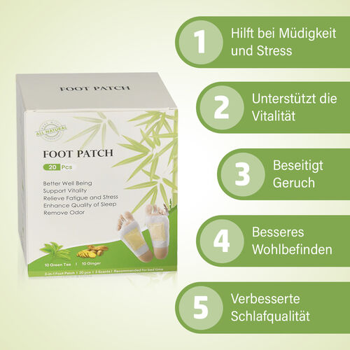 20er Set Detox Fußpflaster, Entgiftungspflaster, Ingwer und Grüner Tee image number 1
