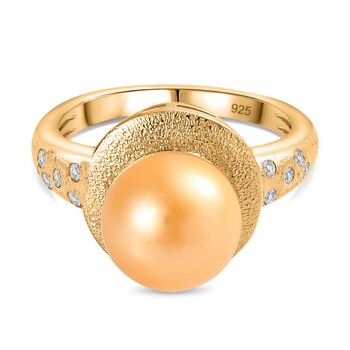 AA Goldene S&uuml;dsee Perle, Moissanit Ring 925 Silber 750 Gelb Vermeil (Gr&ouml;&szlig;e 17.00)