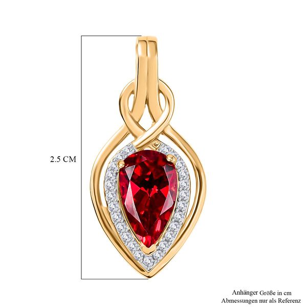 Royal Drops - D joy Synthetischer Padparadscha-Saphir, Weißer Zirkon Anhänger 925 Silber 750 Gelb Vergoldet ca. 2.47 ct image number 6