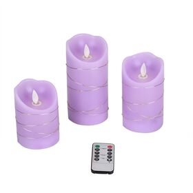 3er Set LED-Kerzen, lila