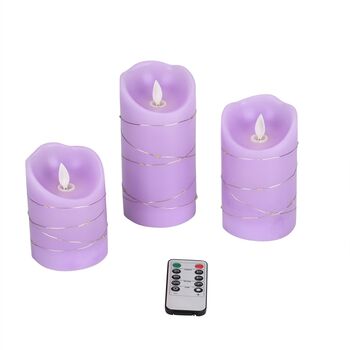 3er Set - LED-Kerzen ohne Flamme mit Fernbedienung, lila