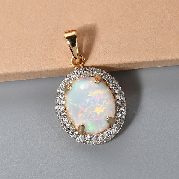 Nat&uuml;rlicher, &auml;thiopischer Opal und Zirkon Halo-Anh&auml;nger in Silber image number 3