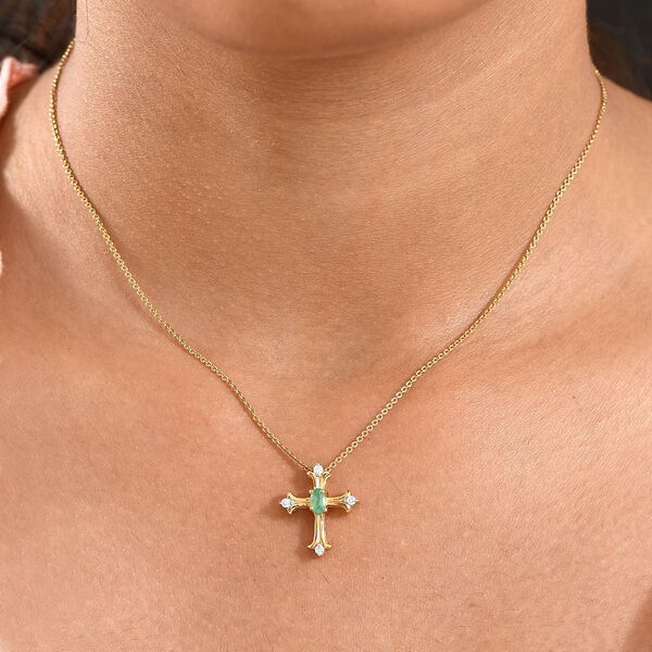 AA Smaragd und Moissanit Kreuz Anh&auml;nger - 0,34 ct. image number 3