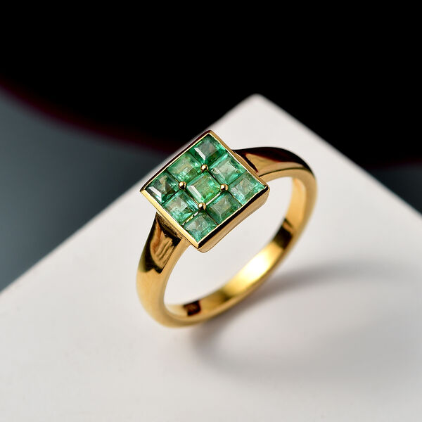 Kagem Sambischer Smaragd Ring 925 Silber 750 Gelbgold Vermeil (Gr&ouml;&szlig;e 19.00) ca. 0,88 ct image number 2