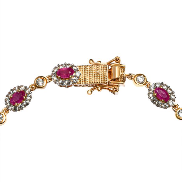 Afrikanischer Rubin (Fissure gef&uuml;llt) und wei&szlig;es Zirkon Armband, ca. 20 cm, 925 Silber Gelbgold Vermeil ca. 6,17 ct image number 4