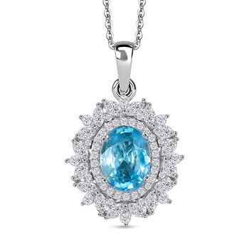 D'Joy blauer und wei&szlig;er Zirkon Anh&auml;nger mit 50cm Kette - 5,66 ct.