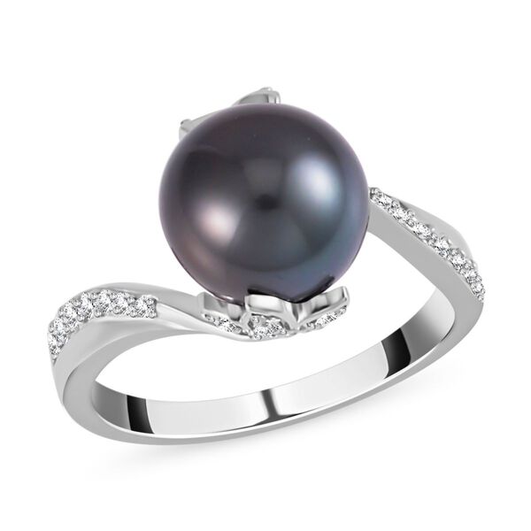9-10 mm Tahiti Perle und Moissanit Ring - 0,32 ct. image number 4