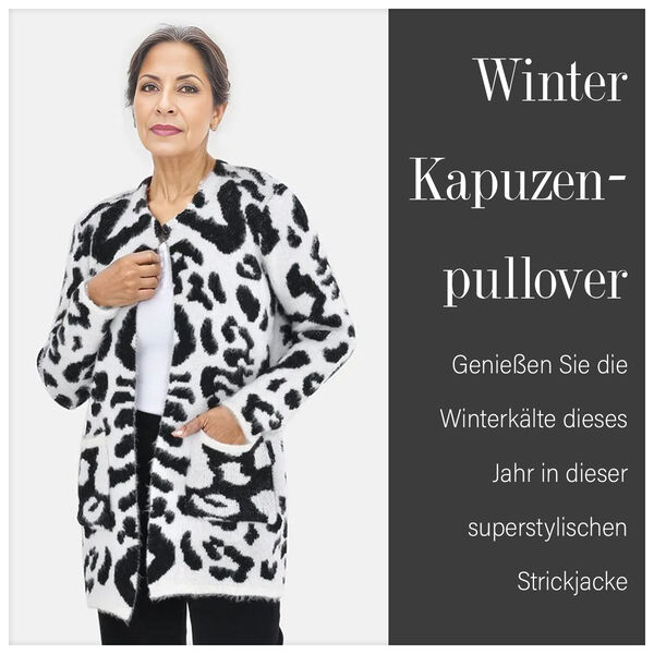 Winter-Kapuzenpullover mit 2 Taschen, Leopardenmuster, Schwarz und wei&szlig; image number 7