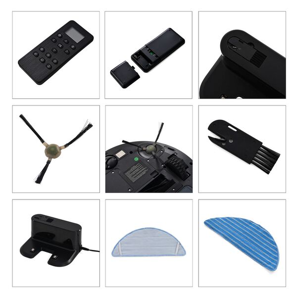 Saugroboter mit Wischfunktion, b&uuml;rstenloser Motor, Saugkraft 2200 bis 3000 Pa, Gyro Navigation, 0.55 L Staubbeh&auml;lter, 0.4 L Wassertank, TUYA WiFi App, 90 Minuten Laufzeit, unter 60 dB, Schwarz image number 9