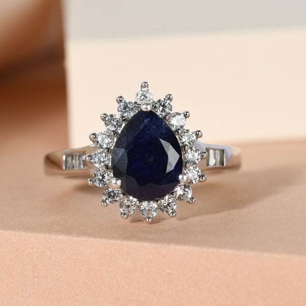 Masoala Saphir und Zirkon Halo Ring, 925 Silber platiniert, 3,11 ct. image number 2