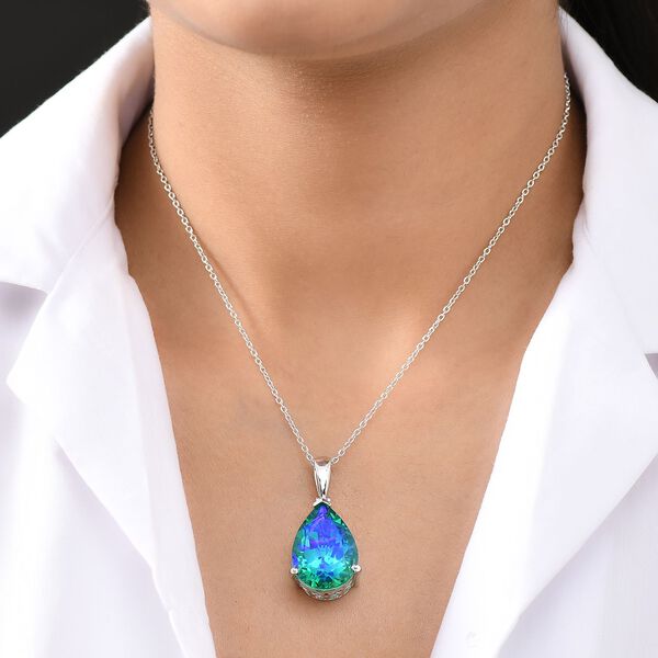 D joy Pfau Quarz Triplette Anhänger mit Kette, 925 Silber Rhodiniert und 750 Gelbgold Vermeil ca. 25,00 ct. image number 2