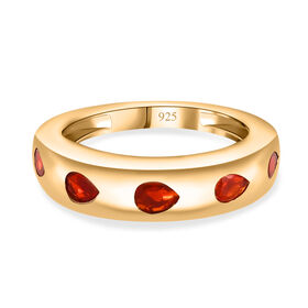 Mexikanischer Kirschfeuer-Opal-Ring, 925 Silber Gelbgold Vermeil  ca. 0,49 ct
