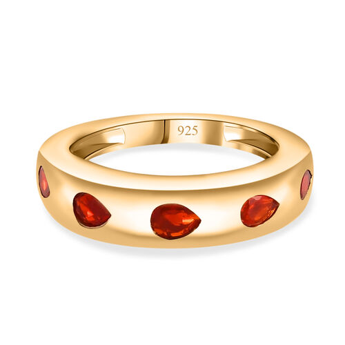 Mexikanischer Kirschfeuer-Opal-Ring, 925 Silber Gelbgold Vermeil  ca. 0,49 ct image number 0
