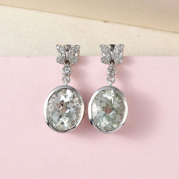 Prasiolith und wei&szlig;e Zirkon Ohrringe, 925 Silber platiniert ca. 6.74 ct image number 2